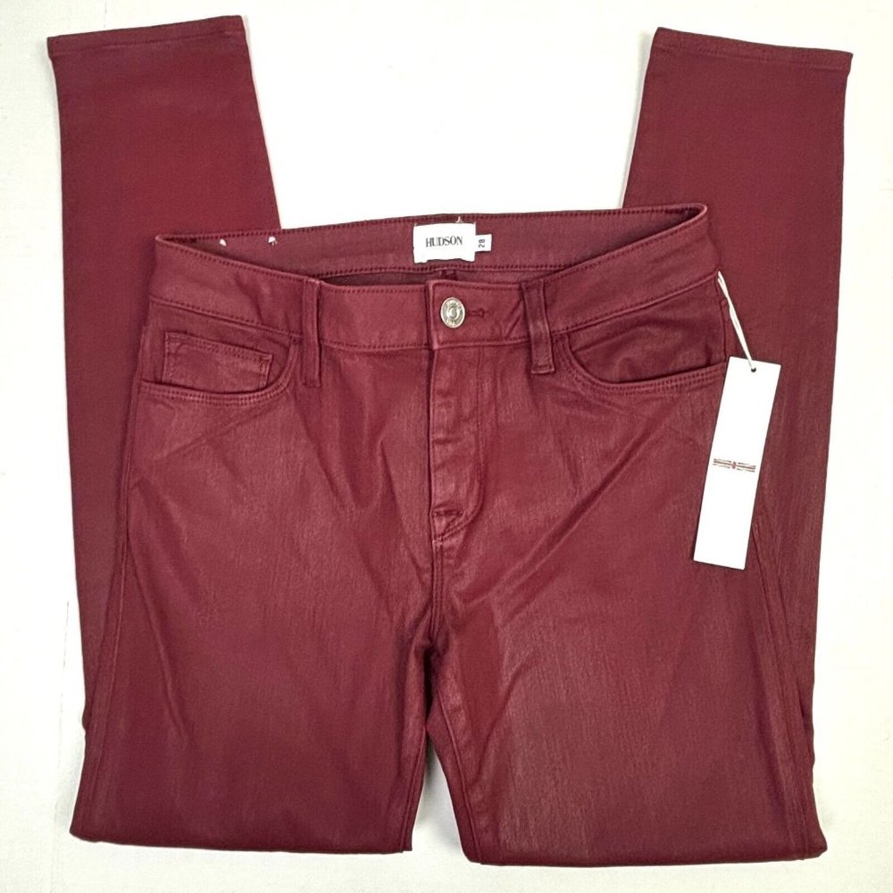 Hudson Los Angeles Natalie Super Skinny Pants Red Waxy Coated Jean Womens 28 NWT - Picture 10 of 10